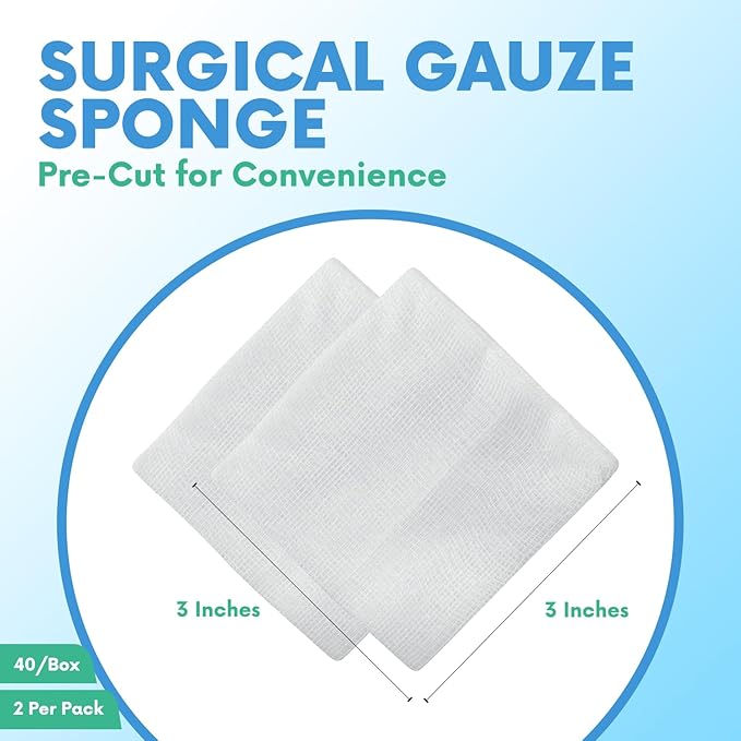HEALQU 3x3 Gauze Pads Sterile - 80 Gauze Pads - (40 Packs of 2 Pads), Non Woven Gauze Sponges - Super Absorbent Medical Gauze Sponges for Wounds Bulk, First Aid Kits, Medical Facilities