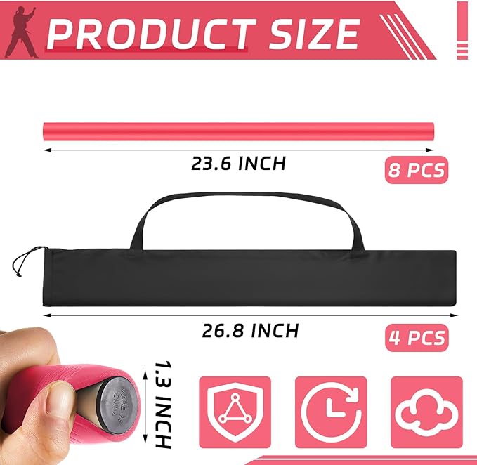 8 Pieces 23.6 Inches Foam Padded Escrima Sticks for Safe Practice Training Martial Arts and Karate with 4 Carry Bag Case