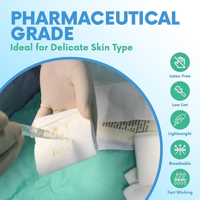 HEALQU Gauze Pads Non-Woven - 4x4 - Box of 100 Sterile Individually Packed Gauze Sponges - Super Absorbent Surgical Sponges Used Medical, Wound Dressing, Debridement, Cleaning, Prepping