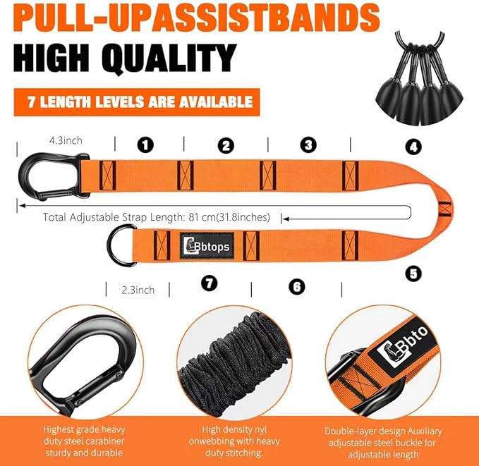 Pull Up Assistance Bands,Up to 300 lbs Assistance,Adjustable Heavy Duty 4 Resistance Bands for Pull up, with Feet/Knee Rest, Handle and Door Anchor for Home Gym Fitness Exercise Strength Training
