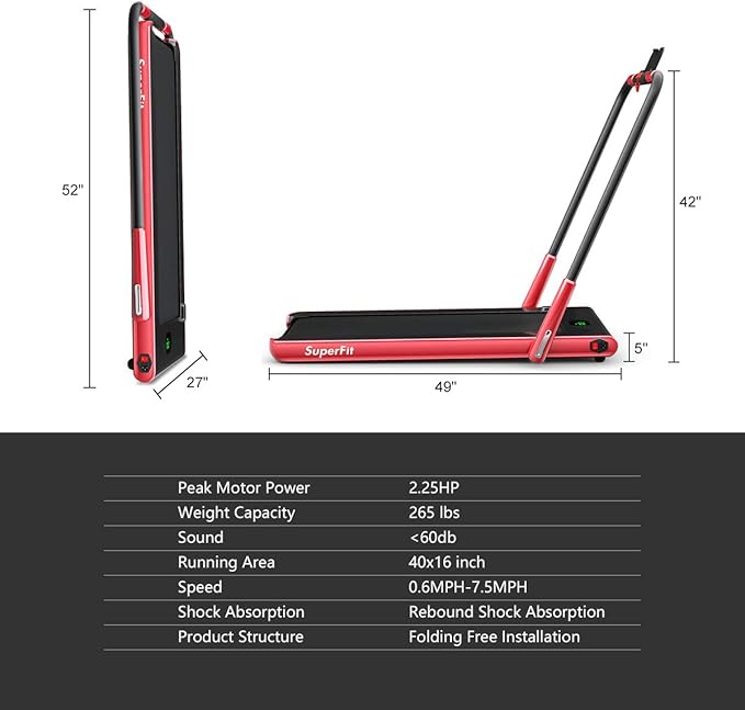 GYMAX Walking Pad, 2 in 1 Free Installation Under Desk Treadmill with Smart App, Remote Control & LED Display, 2.25HP Foldable Portable Compact Running Machine for Small Spaces Home Office