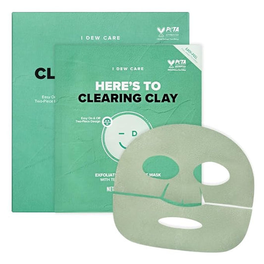 I DEW CARE Face Sheet Mask - Here's To Clearing Clay | Daily Exfoliate, Decongest, Minimize Pores, Soothe, Infused with 3-Clay Complex, Tea Tree, Centella Asiatica, Moisturizing, 4ea