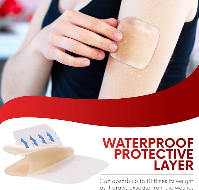 Healqu Hydrocolloid Wound Dressing - 2x2" Thin - Box of 20 Large Bandages - Sterilized Bordered Hydrocolloid Patches for Bed Sores, Abrasions, and More - Waterproof and Absorbent with Protective