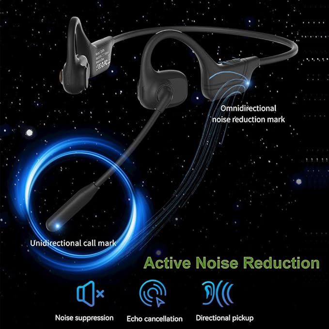 IHAO Open Ear Air Conduction Bluetooth Headphone Dual Mic Rotatable Boom Mic Active Noise Cancellation IPX5 Waterproof Bluetooth 5.4 Pain-Free Design for Sports Work Outdoor Activities-DG09 Black