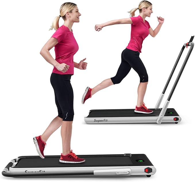 GYMAX Walking Pad, 2 in 1 Free Installation Under Desk Treadmill with Smart App, Remote Control & LED Display, 2.25HP Foldable Portable Compact Running Machine for Small Spaces Home Office