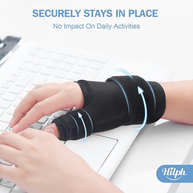 Hilph Thumb Wrist Ice Pack Wrap for Carpal Tunnel & Tenosynovitis with Thumb Splint Support, Soft Gel Wrist Ice Sleeve for Hand Hot Cold Therapy, Arthritis, Tendonitis, Mommy Wrist, Sports Injuries