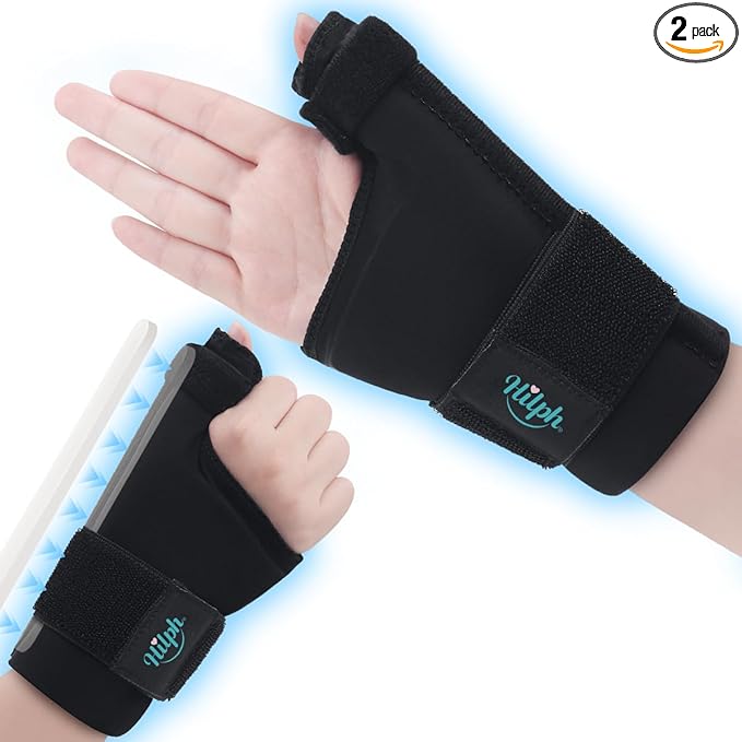 Hilph 1 Pair Upgraded Thumb Wrist Ice Pack Wrap with Removable Thumb Splint Support for Carpal Tunnel & Tenosynovitis, Hand Gel Ice Pack Hot Cold Compress for Arthritis, Tendonitis, Mommy Wrist
