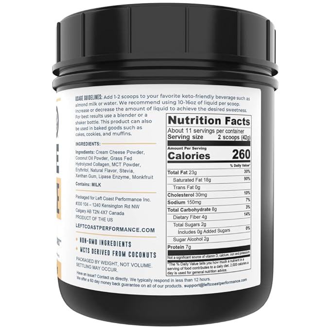 16oz Cheesecake Keto Meal Replacement Shake - Low Carb Keto Protein Powder Mix, High Fat Protein Shake with MCTs from Coconut Oil Powder, Collagen Peptides and Real USA Cream Cheese - 2 Net Carbs