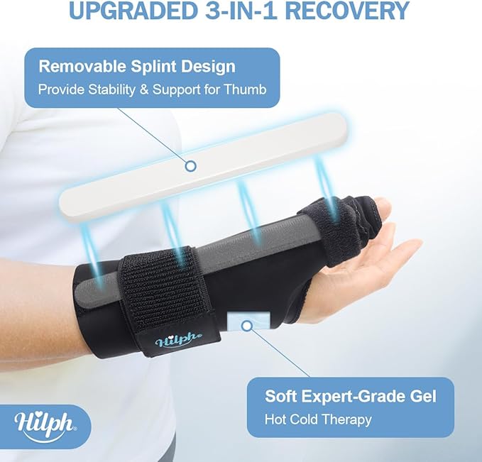 Hilph Thumb Wrist Ice Pack Wrap for Carpal Tunnel & Tenosynovitis with Thumb Splint Support, Soft Gel Wrist Ice Sleeve for Hand Hot Cold Therapy, Arthritis, Tendonitis, Mommy Wrist, Sports Injuries