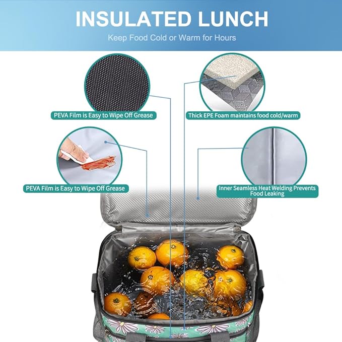 iknoe Large Foldable Cooler Bag, 8.5L Insulated Lunch Bag, Leakproof Lunch Cooler Tote with Multi-Bag Design Suitable for Beach, Picnic and Office Use, Nattier Blue 15-Can