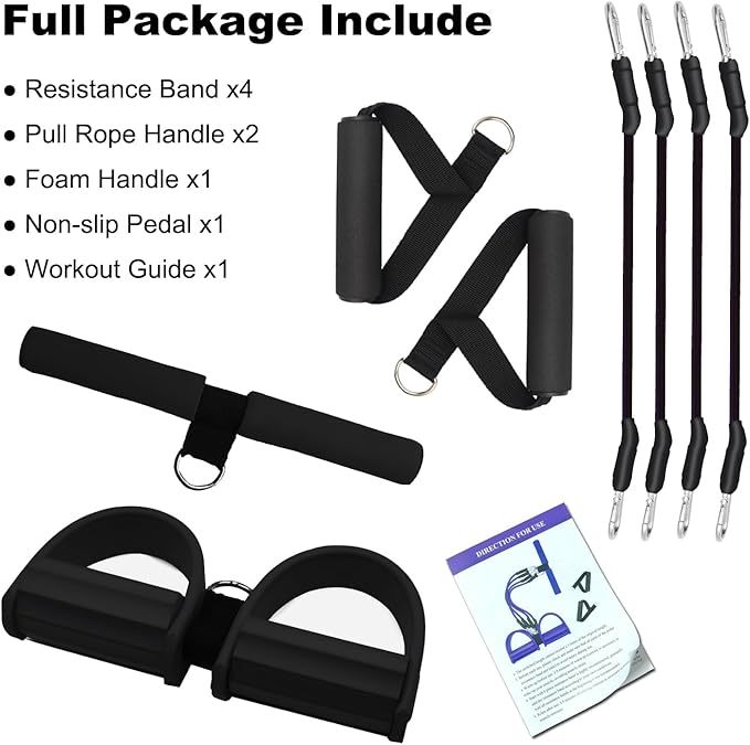 Pedal Resistance Band, 4-Tube Elastic Pull Rope, Sit-up Equipment, Yoga Strap Bodybuilding Expander, Exercise Bands, Fitness Equipment for Abdomen, Waist, Arm, Leg Stretching Slimming Training