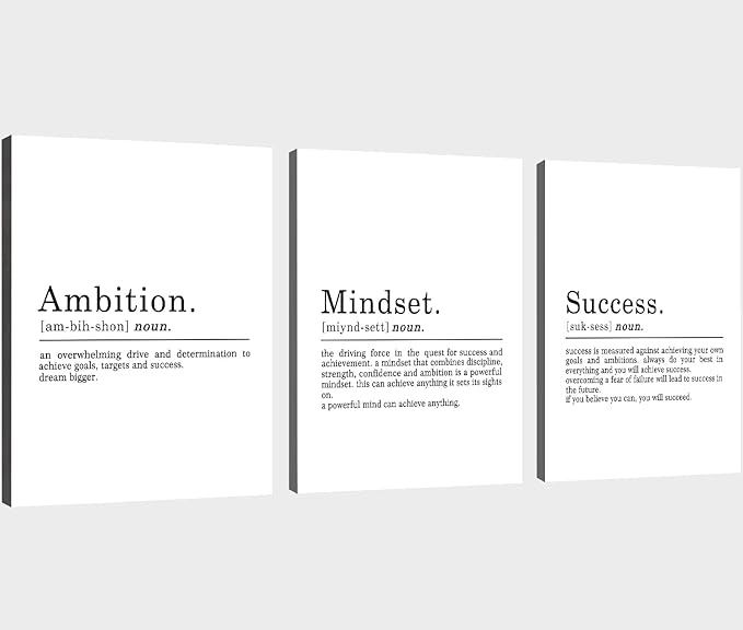 Inspirierendes Leinwandbild – Ephany Art – Mindset Zitate Drucke, motivierende Wandkunst, Erfolg, gerahmtes Unternehmer-Poster, positive Zitate, Arbeitsplatz (L-3 Stück, 40.6x61x3 Stück)