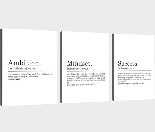 Inspirierendes Leinwandbild – Ephany Art – Mindset Zitate Drucke, motivierende Wandkunst, Erfolg, gerahmtes Unternehmer-Poster, positive Zitate, Arbeitsplatz (L-3 Stück, 40.6x61x3 Stück)