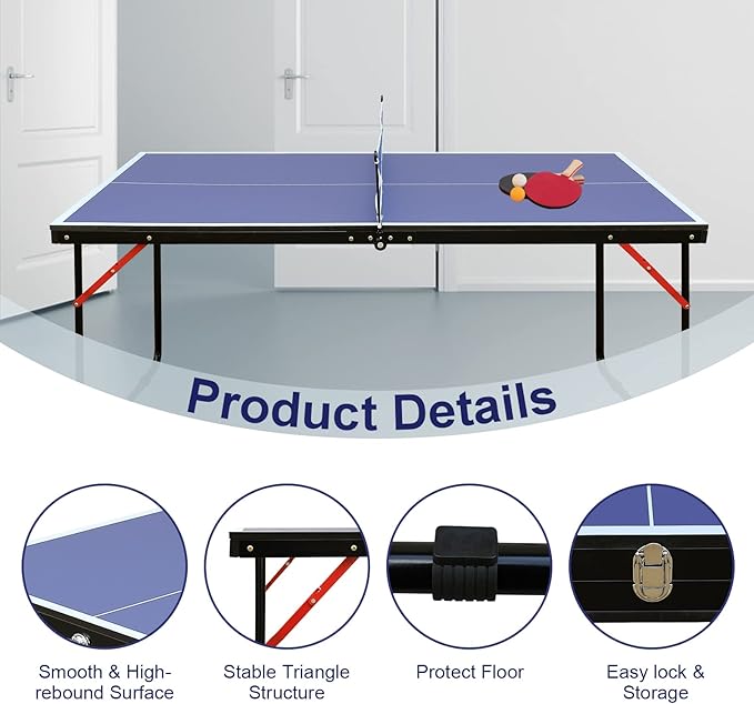 4.5FT/6FT/8FT Mid-Size Table Tennis Table Ping-Pong Table Set Foldable & Portable Table Indoor Outdoor for Family Game