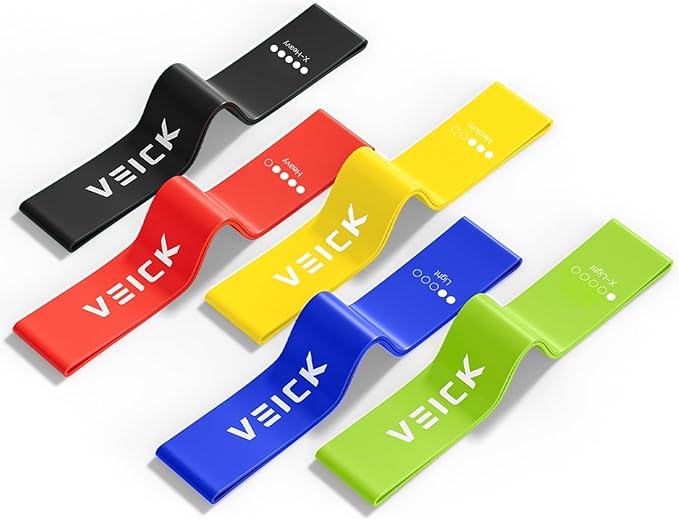 VEICK Resistance Loop Exercise Bands, Elastic Workout Bands for Men Women, Set of 5 Different Resistance Levels Stretch Band for Home Fitness Stretching Strength Training Physical Therap