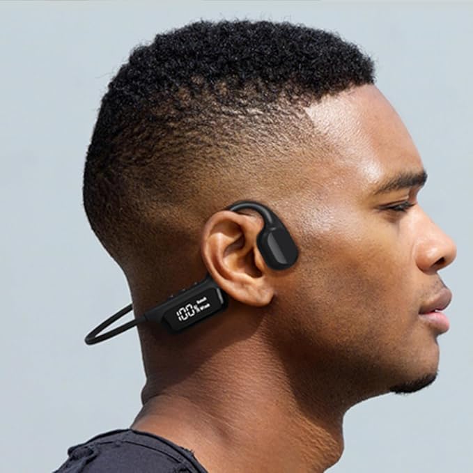 HAO Swimming Headphones True Bone Conduction Open Ear Headset MP3 Player Built-in 32G Memory IP68 Underwater Waterproof Stereo Bluetooth Earphone for Driving Bicycling Running Skiing