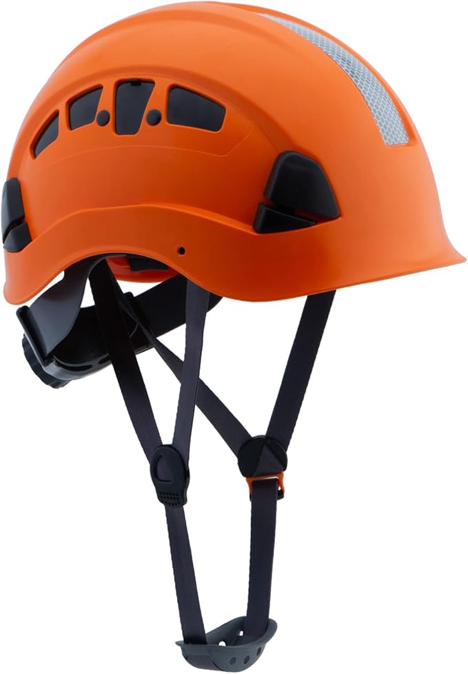 Hard Hats Construction Safety Helmet ANSI Z89.1 Approved OSHA Hardhat, LOHASPRO Vented Men Worker Orange Hard Hat with Chin Strap Tree Climbing Rescue Arborist Helmet (P4 Orange)