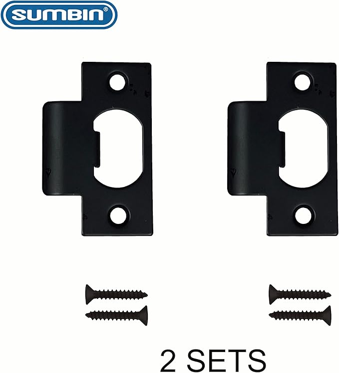 Heavy Duty Replacement Strike Plate T Lip Radius Corner for Knob or Lever Door Lock in Black Finish 2 PCS