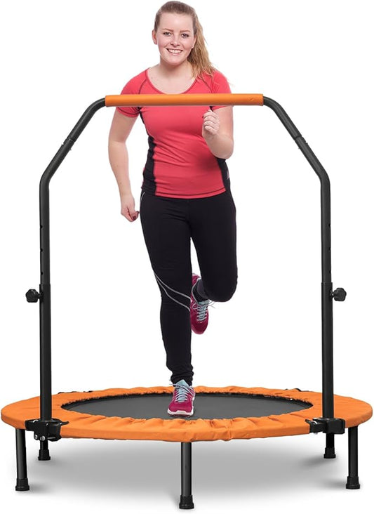 HYD-Parts 40" 48" Mini Trampoline for Adults and Kids Exercise Rebounder with Adjustable Bar Fitness Trampoline Indoor Max Load 330 440lbs