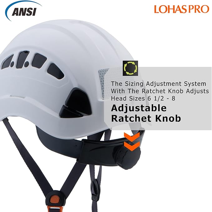 Hard Hats Construction Safety Helmet ANSI Z89.1 Approved OSHA Hardhat, LOHASPRO Vented Men Worker White Hard Hat with Chin Strap Tree Climbing Rescue Arborist Helmet (P1 White)