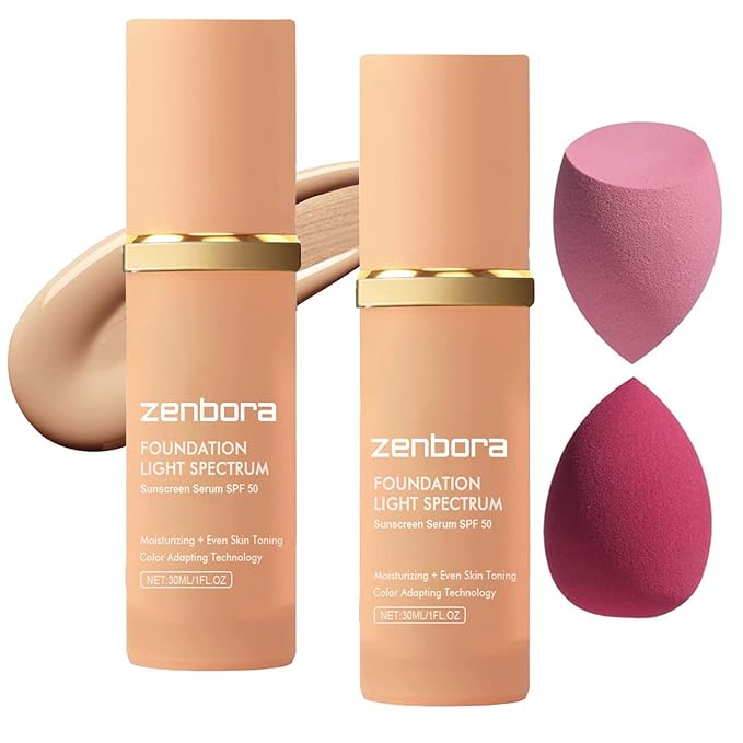 2 Pack Bio Foundation 4 in 1 Light Spectrum, Anti-Wrinkle Color Changing Full Coverage Concealer Foundation, SPF50+ Long-Wearing & Waterproof for Sport, Dancing, Outside-30ML