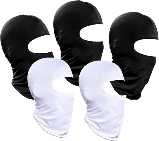5 Pack of Balaclava Headgear, Outdoor Men's and Women's Ski Caps, Mask, Airsoft Gun, Motorcycle Cover, Helmet (Black, White)