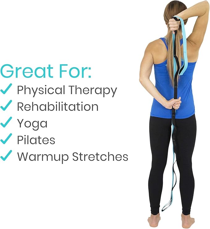 Vive Stretch Strap (75" - 10 Loops) - Leg Stretch Band to Improve Flexibility - Stretching Out Yoga Strap - Exercise and Physical Therapy Belt for Rehab, Pilates and Gymnastics with Guide Book