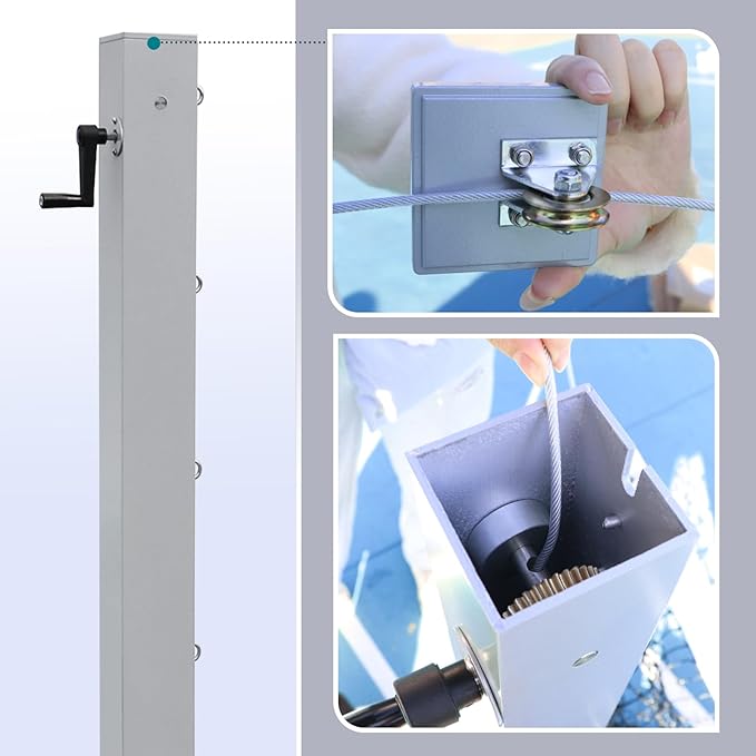 In Ground Tennis Net Set, 4'' Square Aluminum Alloy Posts and Heavy Duty Double-Layer Tennis Net, Unique Built-in Winder Design, Sturdy and Durable, Follows ITF Standards