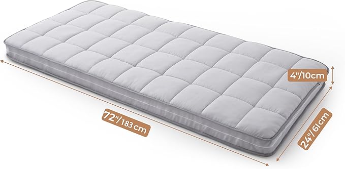 4Inch Cot Mattress Topper,Gel Infused Memory Foam,Machine Washable Thickened Pillow Top Cover,Roll Up Floors Mat,Portable Folding Sleep Pad,Small Single (72 X 24“)