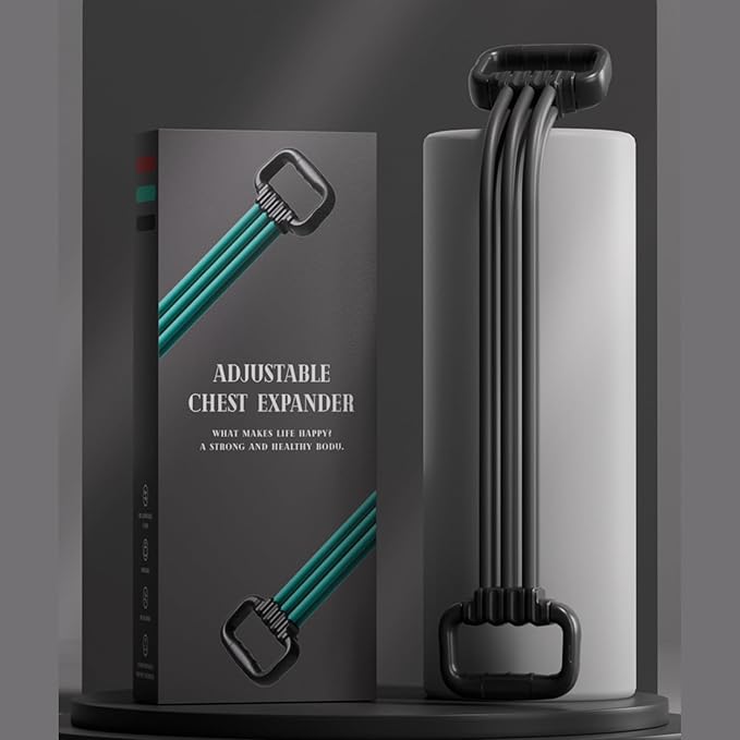 6-Pipe Chest Expander & Shoulder Stretcher - Adjustable Detachable Resistance Tubes for Home Gym, Rehab, Strength Training + Easy Workout Guide (Men/Women)