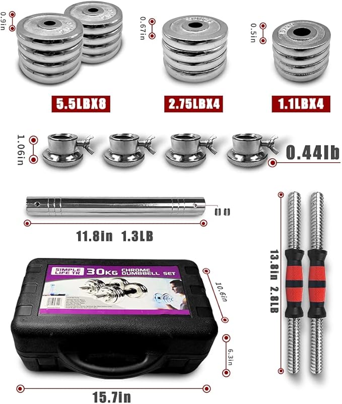 Adjustable Dumbbell Set With 3 in 1 Dumbbell Barbell Metal Connecting Rod, Chromed Weights, Hardcover Gift Box, Adjustable Weight Sets up to 44lbs/66lbs/110lbs, Home Gym Exercise Training Equipment