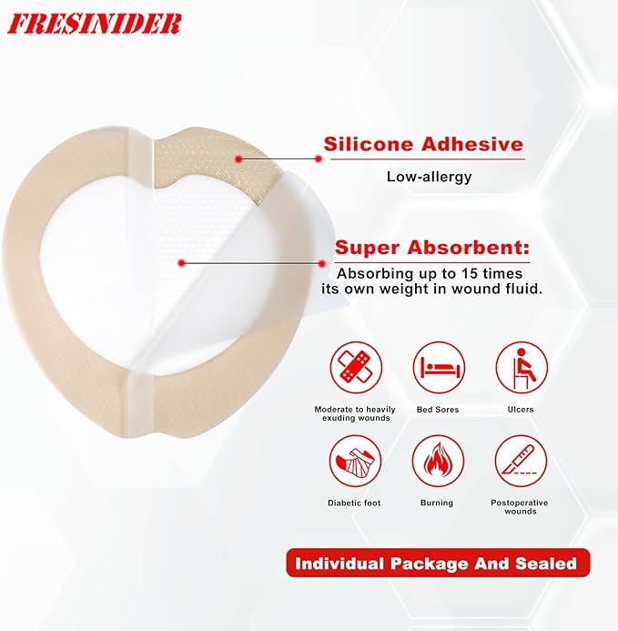 7"x7" (Pack of 10) Wound Silicone Sacral Foam Dressing Sacrum Foam Adhesive with Border - Waterproof Absorbent Breathable Bed Sore Pressure Pads