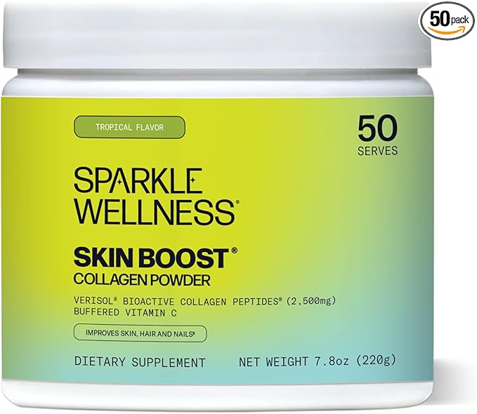 Hydrolyzed Collagen Powder - Sparkle Skin Boost (Tropical Coconut Pineapple) [50-Serves] Verisol Collagen Hydrolysate Protein Powder Vitamin C Paleo Non-GMO Gluten Free Beauty Supplement Drink