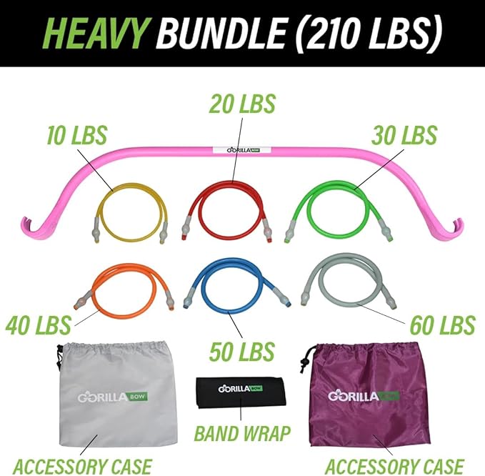 Lite Gorilla Bow Portable Home Gym Resistance Bands and Bar System for Travel, Fitness, Weightlifting and Exercise Kit, Full Body Workout Equipment Set