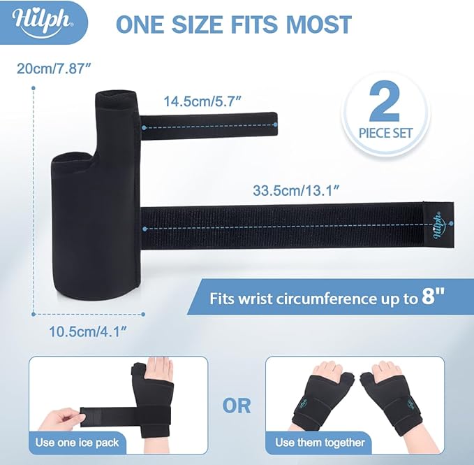 Hilph 1 Pair Upgraded Thumb Wrist Ice Pack Wrap with Removable Thumb Splint Support for Carpal Tunnel & Tenosynovitis, Hand Gel Ice Pack Hot Cold Compress for Arthritis, Tendonitis, Mommy Wrist