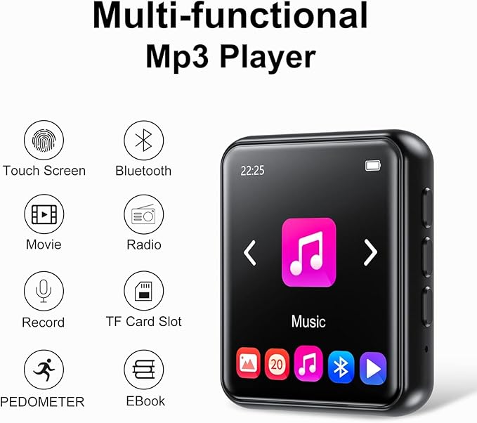 64GB MP3 Player Bluetooth 5.3 Touch Screen Music Player Portable mp3 Player with Speakers high Fidelity Lossless Sound Quality mp3 FM Radio Recording e-Book MP3 Player Support (128GB)