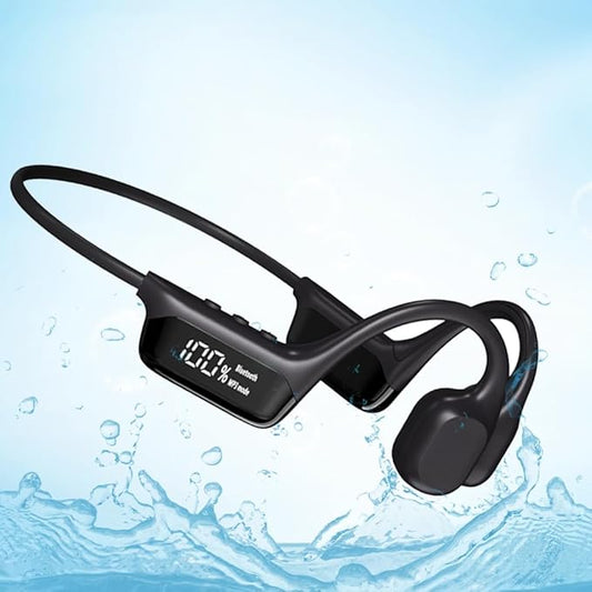 HAO Swimming Headphones True Bone Conduction Open Ear Headset MP3 Player Built-in 32G Memory IP68 Underwater Waterproof Stereo Bluetooth Earphone for Driving Bicycling Running Skiing