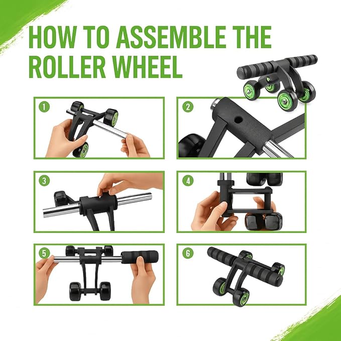 4-Wheel Ab Roller with Knee Pad – Abdominal Exercise Wheel for Core Strength Training, Stable Ab Workout Equipment for Men & Women, Non-Slip Handles, Smooth Bearings, Portable Home Gym Fitness Tool