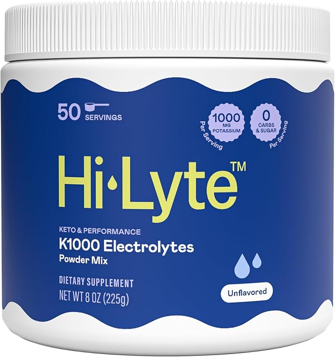 Hi-Lyte Keto K1000 Electrolyte Powder | Unflavored | Hydration Supplement Drink Mix | Boost Energy & Beat Leg Cramps | No Sugar, Stevia, Maltodextrin | 50 Servings