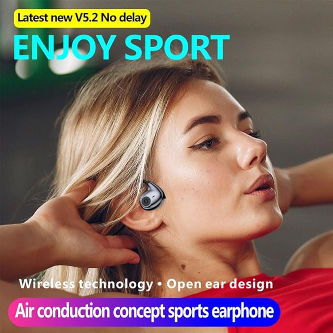 IHAO Air Conduction Wireless Bluetooth Headphones-Open-Ear Design Lightweight & Pain-Free Sweatproof Sport Headphones with Mic Earphone Ideal for Running Cycling and Sports-F805 Black