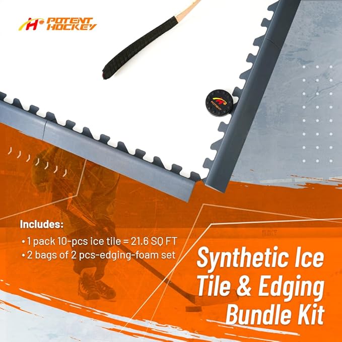 Ice Hockey Home Training Kit: 10 Pcs Synthetic Ice Tiles + 4 Puck Stopper edgings + 4 Rebounder Foams – Skating, Stickhandling, Passing & Shooting Drills
