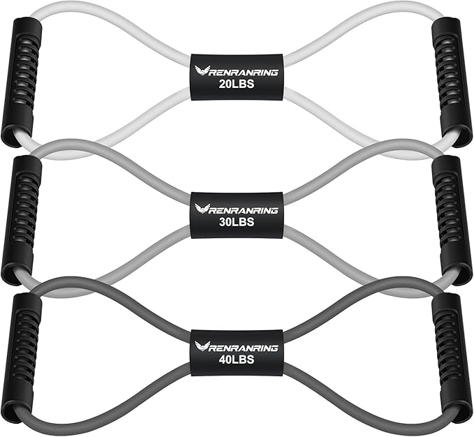 Figure 8 Fitness Resistance Bands with Handles - Exercise Tube Band Set of 3 for Arm and Shoulder Stretch, Rope 8 Word Elastic for Women and Men