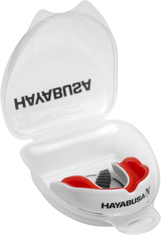 Hayabusa Combat Sports Mouth Guard Youth, Kids and Adult Sizes Comes with Case - White/Red, Youth