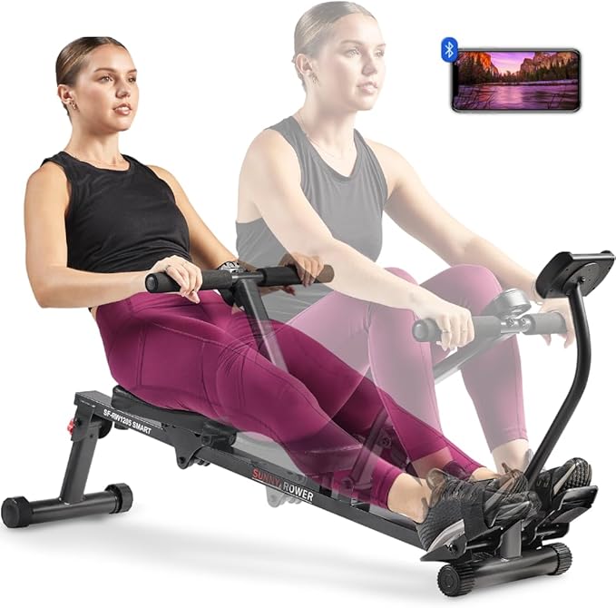 Sunny Health & Fitness Compact Adjustable Rowing Machine with 12 Levels of Resistance for Complete Body Workouts and Optional Free SunnyFit App Enhanced Connectivity