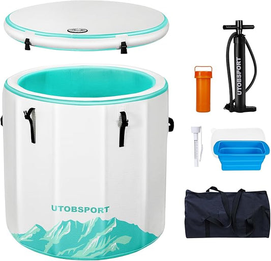 Inflatable Ice Bath Tub Cold Plunge Pod for Athletes Recovery BathTub with Lid, Water Chiller Compatible - Outdoor & Indoor, Circle L -126 Gallons/Outside Size 36"x36"x39" Mint Green