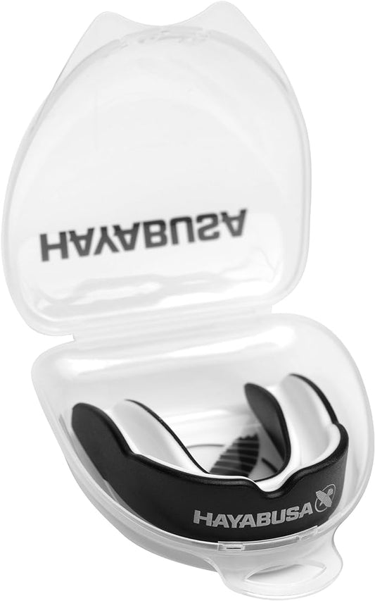 Hayabusa Combat Sports Mouth Guard Youth, Kids and Adult Sizes Comes with Case - Black/White, Adult