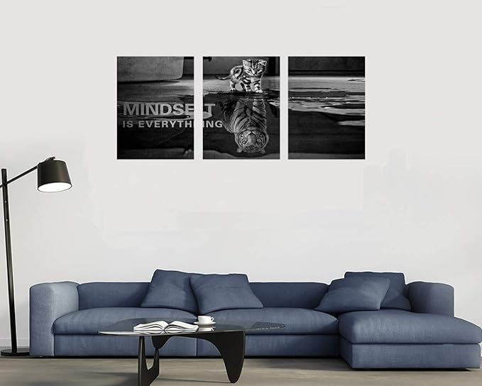 3 Panels Mindset is Everything Motivational Canvas Wall Art Inspirational Entrepreneur Quotes Poster Print Artwork Painting Picture for Framed Home Decoration Living Room office bedroom 60''W x 28''H