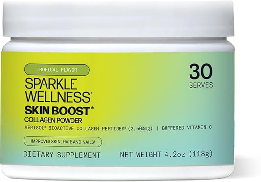 Hydrolyzed Collagen Powder - Sparkle Skin Boost (Tropical Coconut & Pineapple) [30-Serves] Verisol Collagen Hydrolysate Protein Powder Vitamin C Paleo Non-GMO Gluten Free Beauty Supplement Drink
