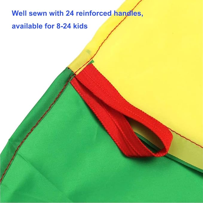 6.5ft/10ft/12ft/13ft/16.4ft/20ft Rainbow Parachute for Outdoor Party Games, Kids Play Parachute Group Cooperative Team Game Toys, Family Get-Together Entertainment