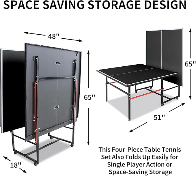 4.5FT/6FT/8FT Mid-Size Table Tennis Table Ping-Pong Table Set Foldable & Portable Table Indoor Outdoor for Family Game